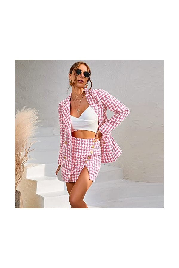 Dames Automne Hiver Mode Costume Sexy Ensemble Jupe Costume Deux pièces Pied de Poule Déguisement Sexy Grande Taille