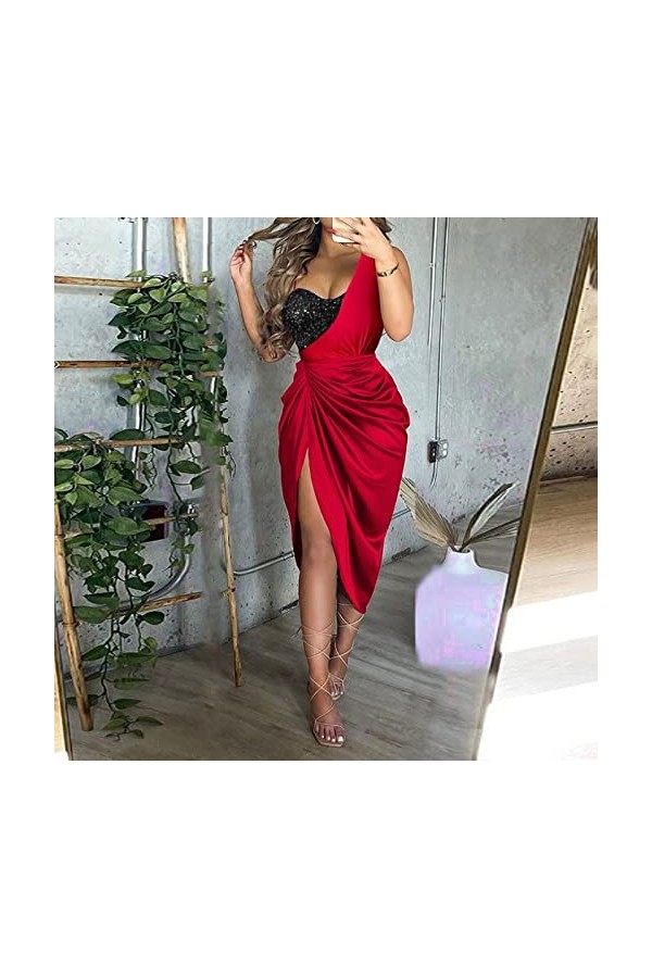 BOSUGE Robe de soirée Une épaule smockée Sexy à Sequins Sexy pour Femmes