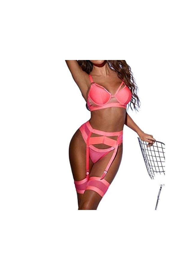 CHOUBAGUAI Lingerie gothique sexy pour femme avec découpe culotte noire 3 pièces à armatures Violet M