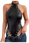 WZXCV Femmes Halter Catsuit Lingerie Catsuit en Cuir Verni Body Jumpsuit Clubwear Couleur : Noir, Taille : 3X-Large Noir S