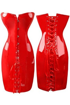 2 Robe sexy sans manches en cuir PVC pour femme Rouge Noir Taille S