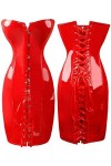 2 Robe sexy sans manches en cuir PVC pour femme Rouge Noir Taille S