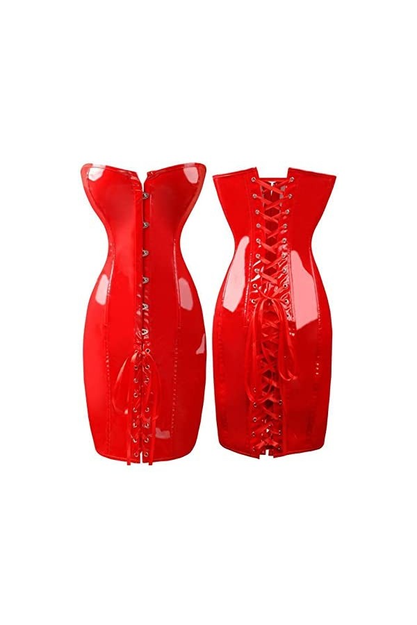 2 Robe sexy sans manches en cuir PVC pour femme Rouge Noir Taille S