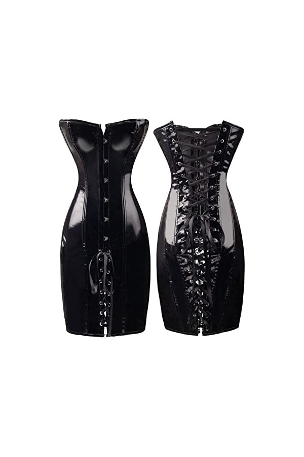 2 Robe sexy sans manches en cuir PVC pour femme Rouge Noir Taille S