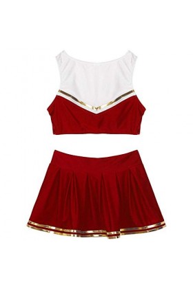 Lingerie Sexy Femmes Pom-Pom Girl Uniforme Costumes sans Manches Gilet Sexy Jupe Pom-Pom Girl Tenue Scène Cosplay Costumes-Ro