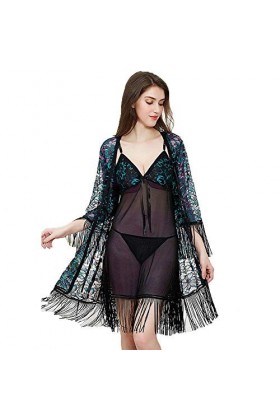 LLSS Ensemble de Pyjamas 3 pièces Homewear Lingerie Sexy à Manches Longues en Dentelle Sling Nightdress Ensemble de vêtements