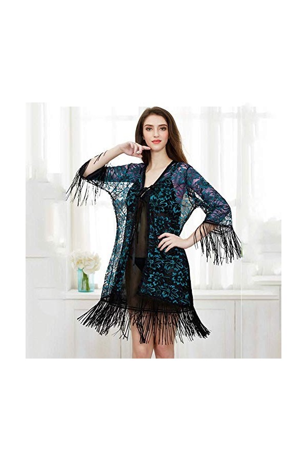 LLSS Ensemble de Pyjamas 3 pièces Homewear Lingerie Sexy à Manches Longues en Dentelle Sling Nightdress Ensemble de vêtements