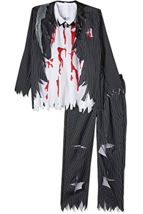 Smiffys Costume gangster zombie, avec veste, pantalon, haut, pièces en latex & nœud papi