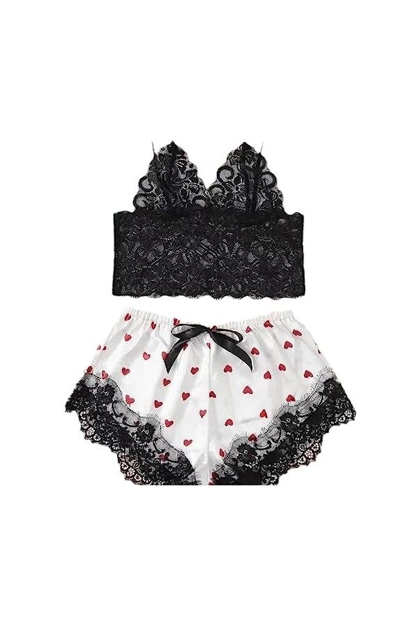 Lingerie Sexy pour Femmes Coquines Lingerie Sexy Femme Ensemble Bandeau érotique Pure Amour Maille Dentelle Culotte jarretell