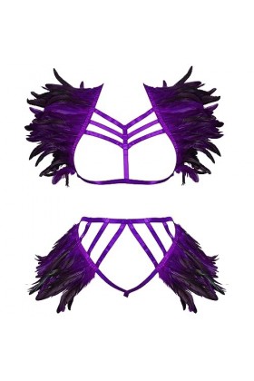 Femmes Body Harnais Plumes Soutien - Gorge Plus Taille Fashion Body Cage Garter Set Punk Gothique Halloween Carnaval Costume 
