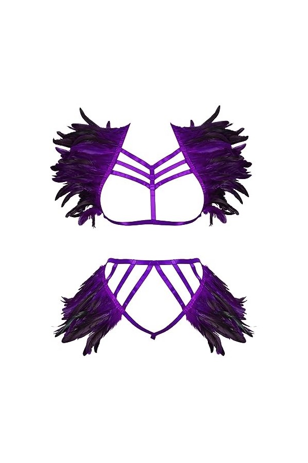 Femmes Body Harnais Plumes Soutien - Gorge Plus Taille Fashion Body Cage Garter Set Punk Gothique Halloween Carnaval Costume 