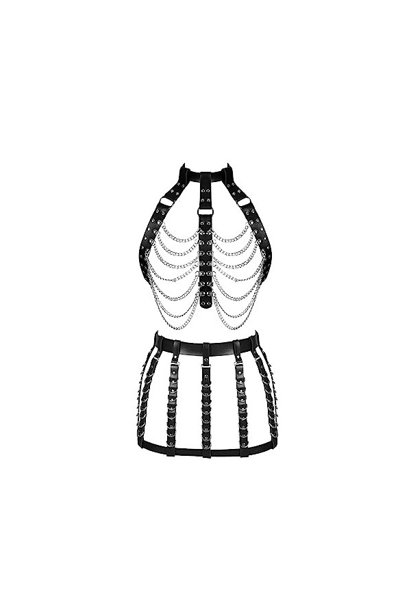 Femmes Body Strap Cuir Soutien - Gorge élégant évidé réglable Garter Set Punk Gothique Halloween Carnaval Dance Costume Roug