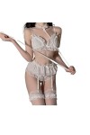 MERNEL Vêtements sexuels Lingerie érotique Femme Uniforme Tentation Costume Passion Perspective Dentelle Trois Points Style v