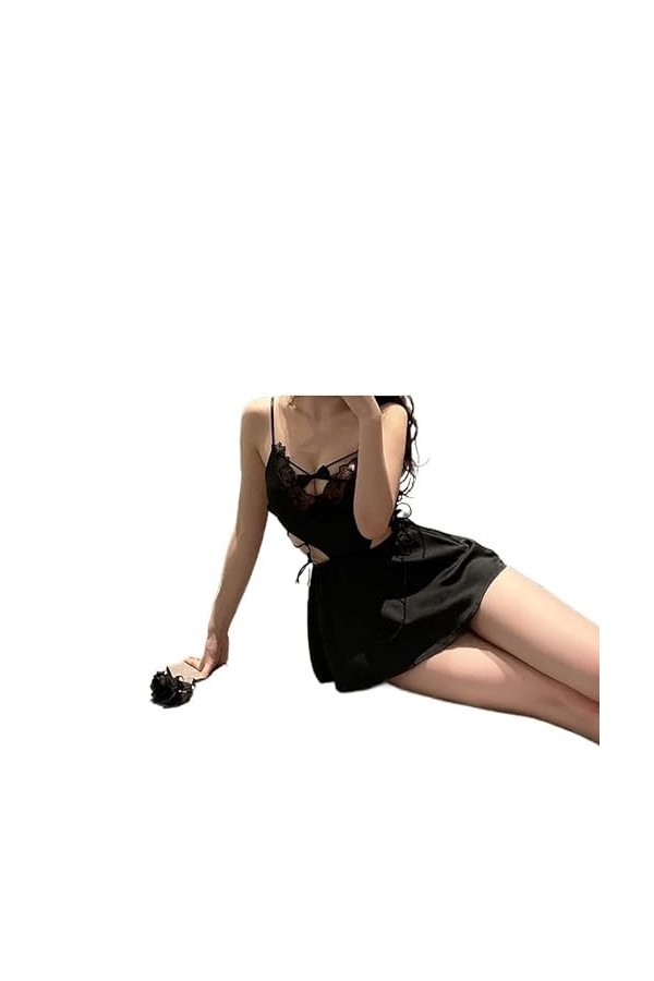 MERNEL Vêtements sexuels Pyjama érotique Sexy évidé Deep V Backless Tentation Suspender Nightdress Underwear Set Femmes