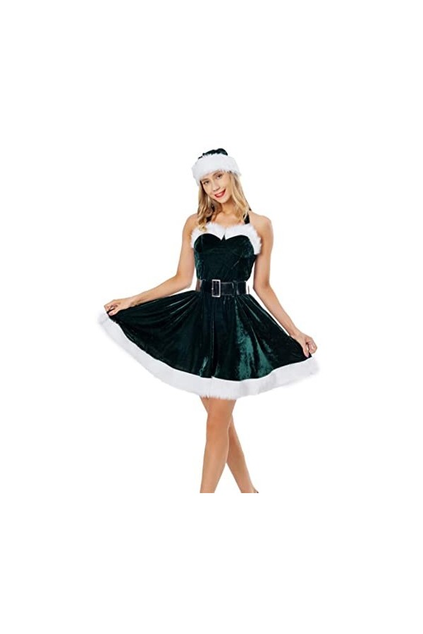 QJWM Costumes De Performance Pour Femmes Adultes Robe Sexy Courte Costumes De Noël Robe À Capuche Fantaisie À Fourrure Costum