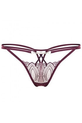 Culottes sexy pour femme - String taille basse - Dentelle creuse, violet, taille unique
