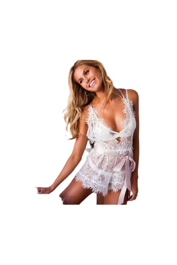 NA Ensemble de Lingerie pour Femmes Body Chaussettes Dames Babydoll et Pyjama Dos Nu Lingerie Tight Full Lace Cils Style Troi