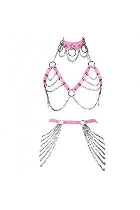 Femmes Full Cage Body Chain Harnais Cuir Jarretelles Ceintures Ensemble De Lingerie Taille Ceinture Punk Gothique Festival Ha