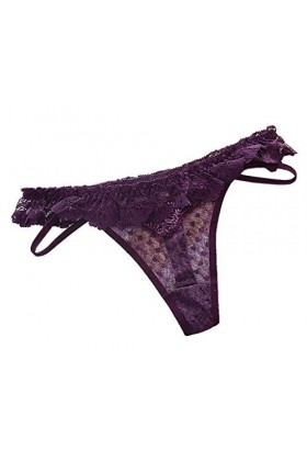 YiyiLai Femme sous-vêtement Lingerie Invsible Nœud Papillon G-String Tong Culotte Sexy Dentelle Violet