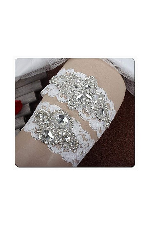 NC Jarretière Florale en Dentelle de fête, Accessoires de Mariage de mariée Porte-Jarretelles en Dentelle Strass de Haute qua