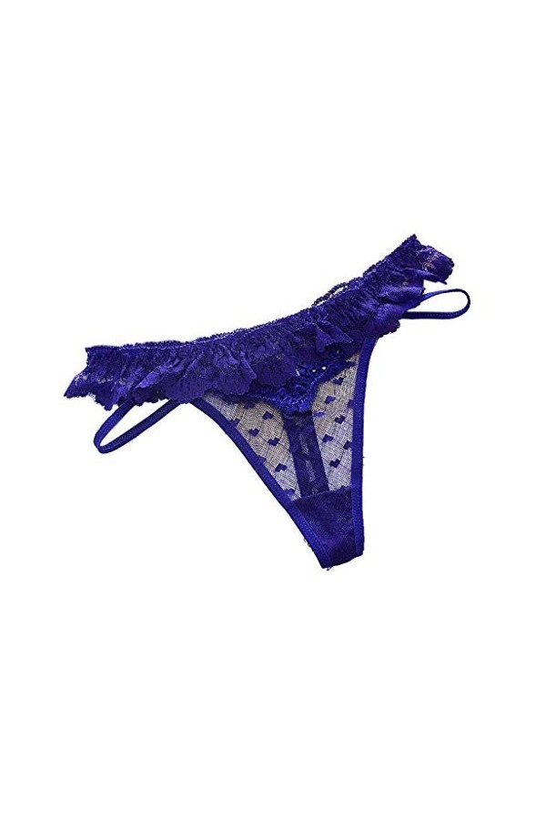 YiyiLai Femme sous-vêtement Lingerie Invsible Nœud Papillon G-String Tong Culotte Sexy Dentelle Violet