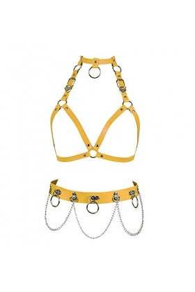 BBOHSS Ceinture de harnais Punk en cuir pour femmes soutien-gorge chaîne en métal porte-jarretelles ensemble gothique carnava