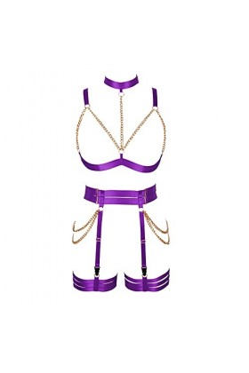 PETMHS Harnais pour femme - Style punk - Avec découpes - Pour lingerie et porte-jarretelles, violet, taille unique