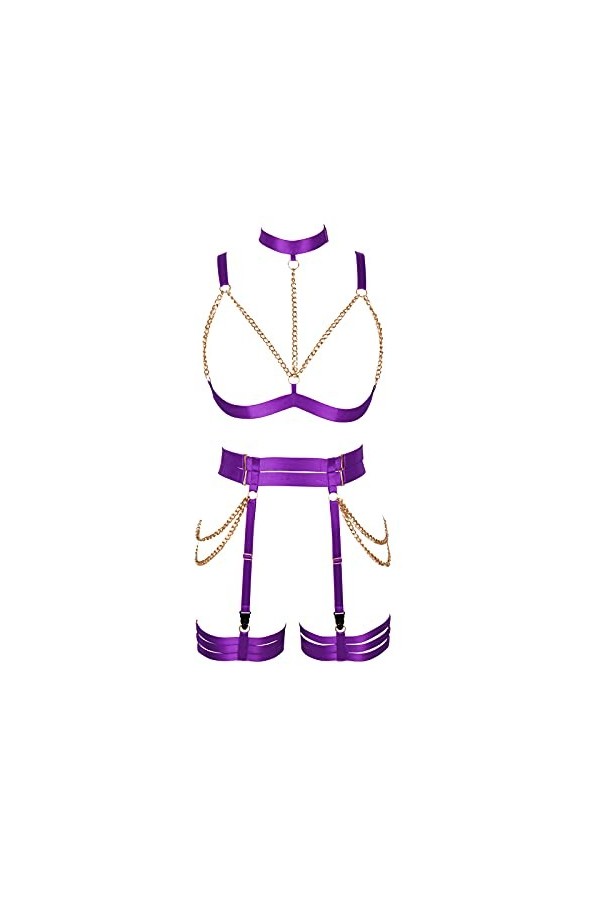 PETMHS Harnais pour femme - Style punk - Avec découpes - Pour lingerie et porte-jarretelles, violet, taille unique