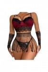 Générique Ensamble Safira Lingerie Sexy Costume Noir Rouge haute qualité 4 piece