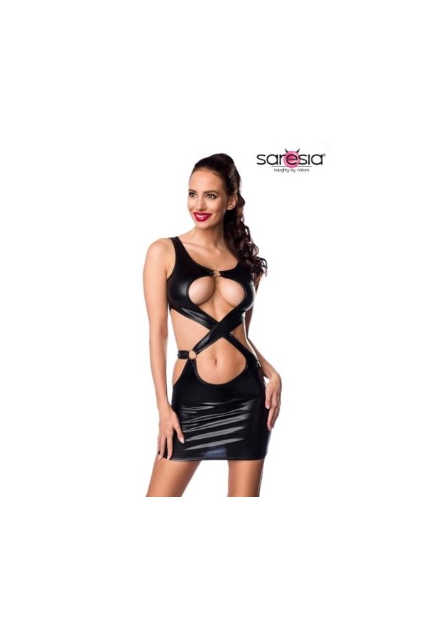 SARESIA Mini robe raffinée effet mouillé avec découpes, Noir , X-Large