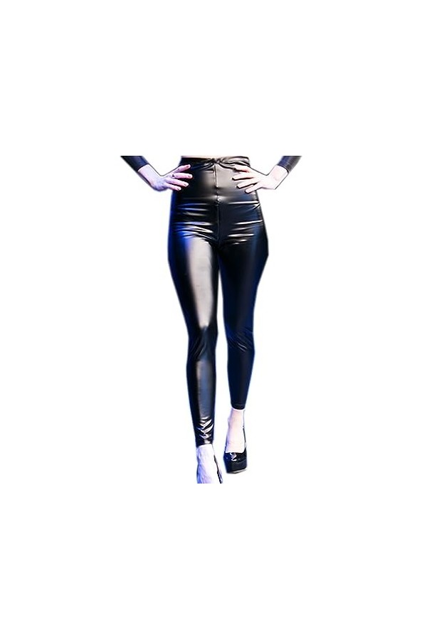 DCIUSTFHE Femmes Sexy Latex Ammoniaque Décontracté Taille Haute Zip Maigre Pantalon en Cuir Boîte De Nuit Barres DS Scène Vêt