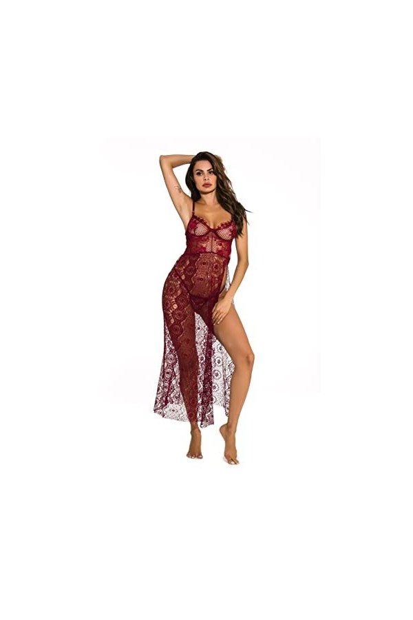 ZTIANEF La grilleLingerie érotique Pyjama Chemisier Sexy Robe de Chambre Confortable, Noir, M