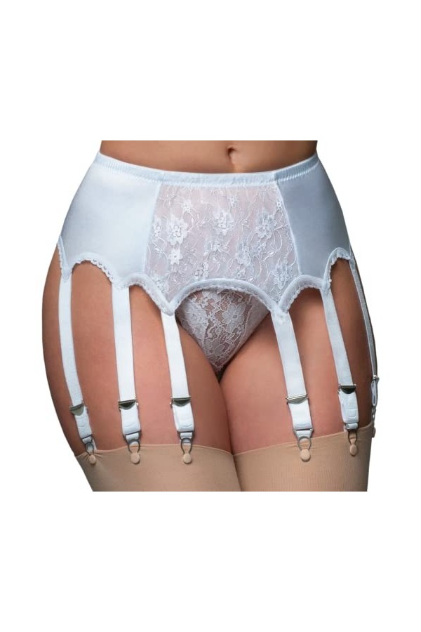 Nylon Dreams NDL10 Lace Front Porte-jarretelles à 10 sangles XL, blanc 