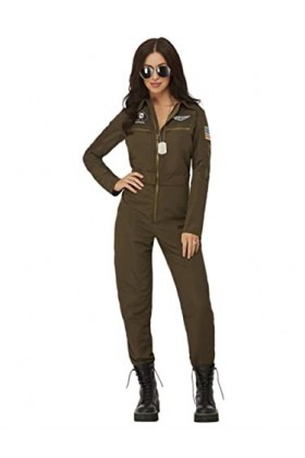 Top Gun Maverick Ladies Aviator Costume, Green, with Jumpsuit & Changeable Name Badges