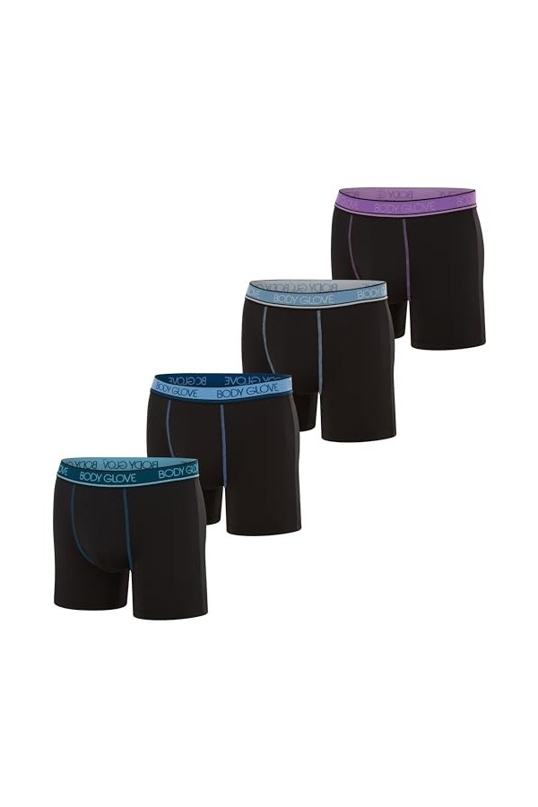 Body Glove Lot de 4 - 2 impressions 2 couleurs unies bleu et gris, Lot de 4 - Noir avec ceinture contrastée, X-Large