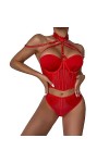 VETCS Lingerie Sexy pour Femmes Maille Transparente Joint Torique Lié Soutien-Gorge Bralette à Bretelles et Culotte Coquine E