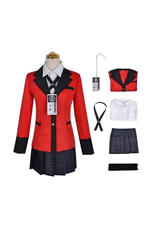 Foanja Jabami Yumeko Déguisement Femme Cosplay Kakegurui Scolaire Uniforme Complet Vestes Chemises Jupes et Accessoires pour 