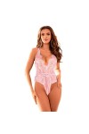 4xl-lingerie transparente avec encolure en v profond décolleté en dentelle florale rose profond