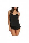 Générique Femmes Sexy vêtements de Nuit Costume col en v Pyjamas sans Manches Mignon Cami Pyjamas Femmes Noir XXL 