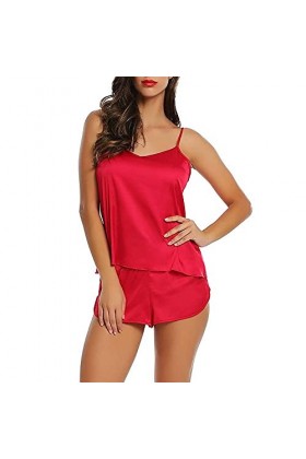 Générique Femmes Sexy vêtements de Nuit Costume col en V Pyjamas sans Manches Mignon Cami Pyjamas Femmes Noir S 