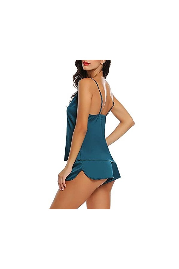 Générique Femmes Sexy vêtements de Nuit Costume col en V Pyjamas sans Manches Mignon Cami Pyjamas Femmes Vert XL 