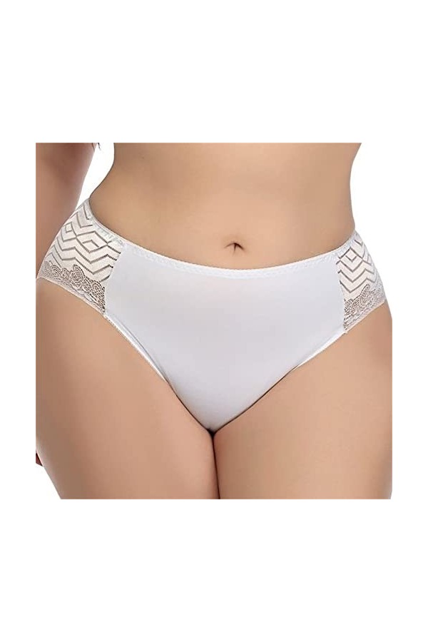 Yannaky Culottes Femmes 110Kg Femmes Culotte 2Xl-5Xl Plus Taille Sexy Dentelle Super Grande Taille Briefs 3 Packs-White,3XL
