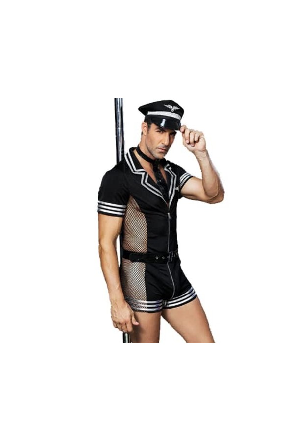 JPXJGT Homme Mankini Sexy Police Costume Lingerie Justaucorps Cuir Tentation Tentation Cosplay Color:One Size 