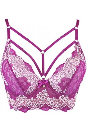 Axami Soutien-gorge bustier demi-corset pour femme en fuchsia avec dentelle blanche, fuchsia, S