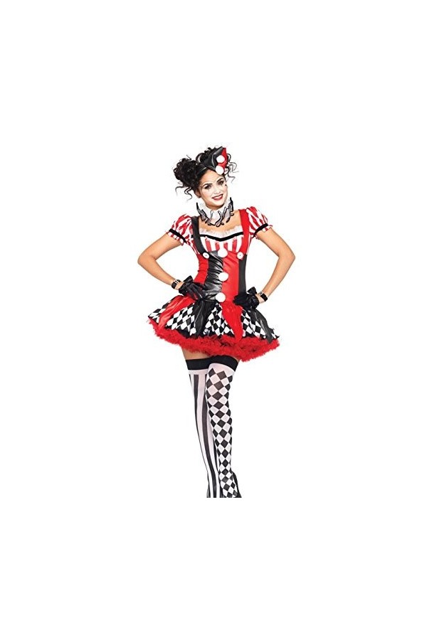 Leg Avenue Harlequin Clown Adult Sized Costumes, Noir Rouge, Taille: L EUR 44-46 pour Femmes