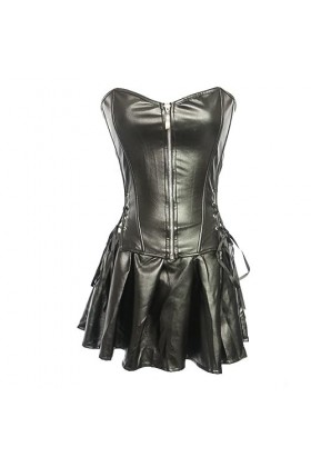 La grilleSexy Corset Cuir Lingerie érotique Shapewear Trois pièces, Rouge, 6XL