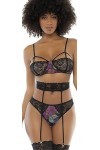 Deux-en-Un, Nuisette et Ensemble Trois pièces Noir, Tissu Fleur Exotique - MAL7496PRT - L/XL, Imprimé Floral