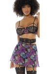 Deux-en-Un, Nuisette et Ensemble Trois pièces Noir, Tissu Fleur Exotique - MAL7496PRT - L/XL, Imprimé Floral