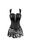 DELIGUO Bustiers et Corsets Femme - Bustier Corset Overbust Sexy en Faux Cuir avec Mini Jupe en Dentelle, Costume Cosplay Ste
