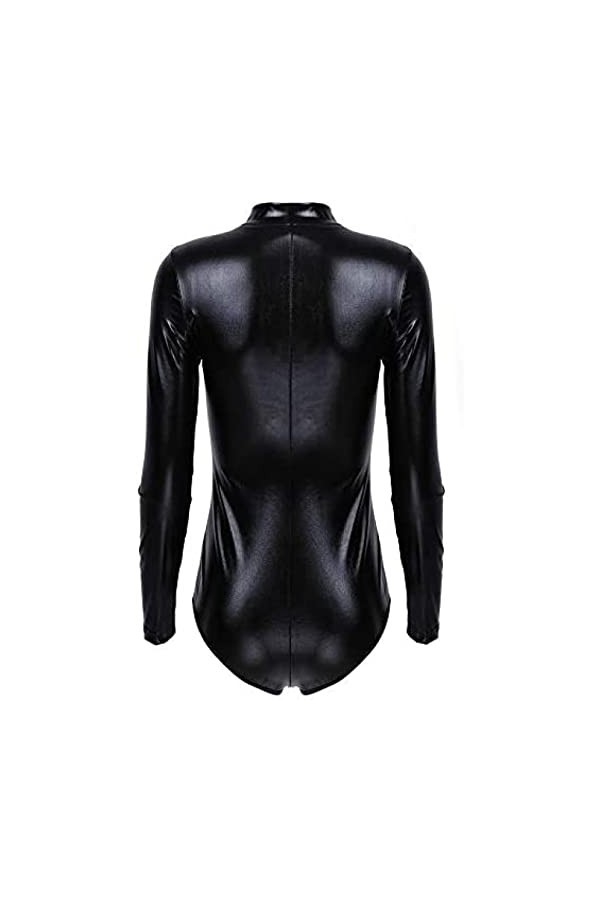 Body En Cuir Verni Pour Femme Pole Dance Performance Sexy Wetlook Lingerie Shiny Clubwear,Noir,XX-Grand